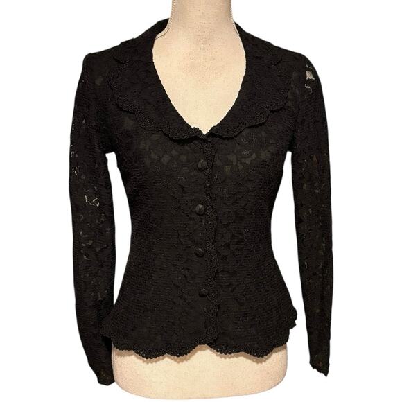 Talbots Tops - Talbots Size 2P 2 Petite Black Lace Blouse Top Button Front Goth Whimsygoth